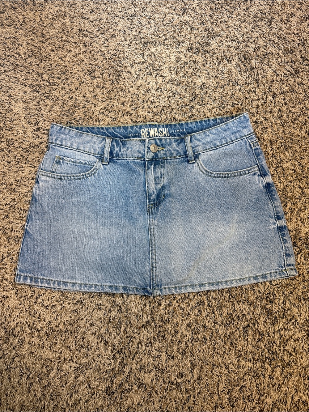 Rewash Light Blue Denim Mini Skirt with Front Pockets